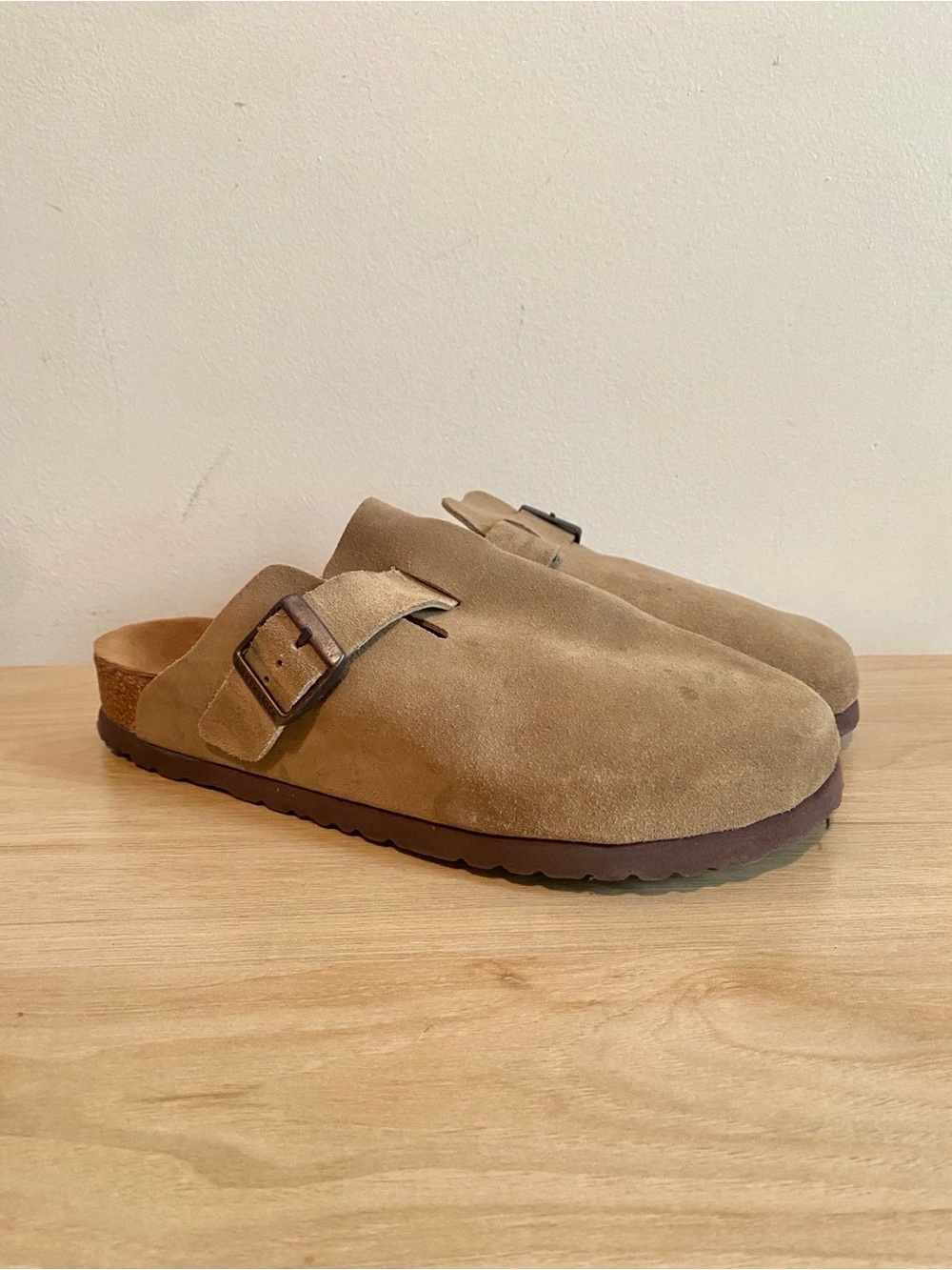 *needs fix* Birkenstock Boston Taupe Suede Soft Footbed Clogs EU 40 US Women’s 9